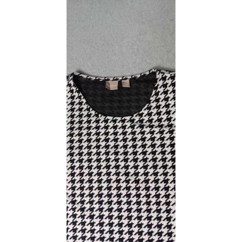 Chicos Houndstooth 3/4 Sleeve Sweater Womens Pullover Size 2 Black And White - Picture 3 of 11